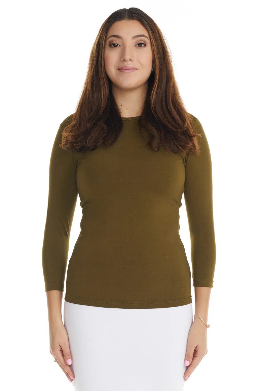 3/4 sleeve slinky crewneck layering shirt top
