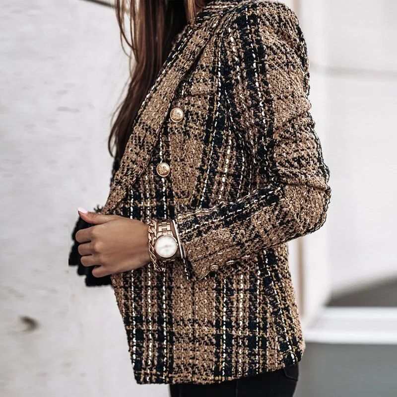 DressBetty - Plaid Tweed Long Sleeve Blazer